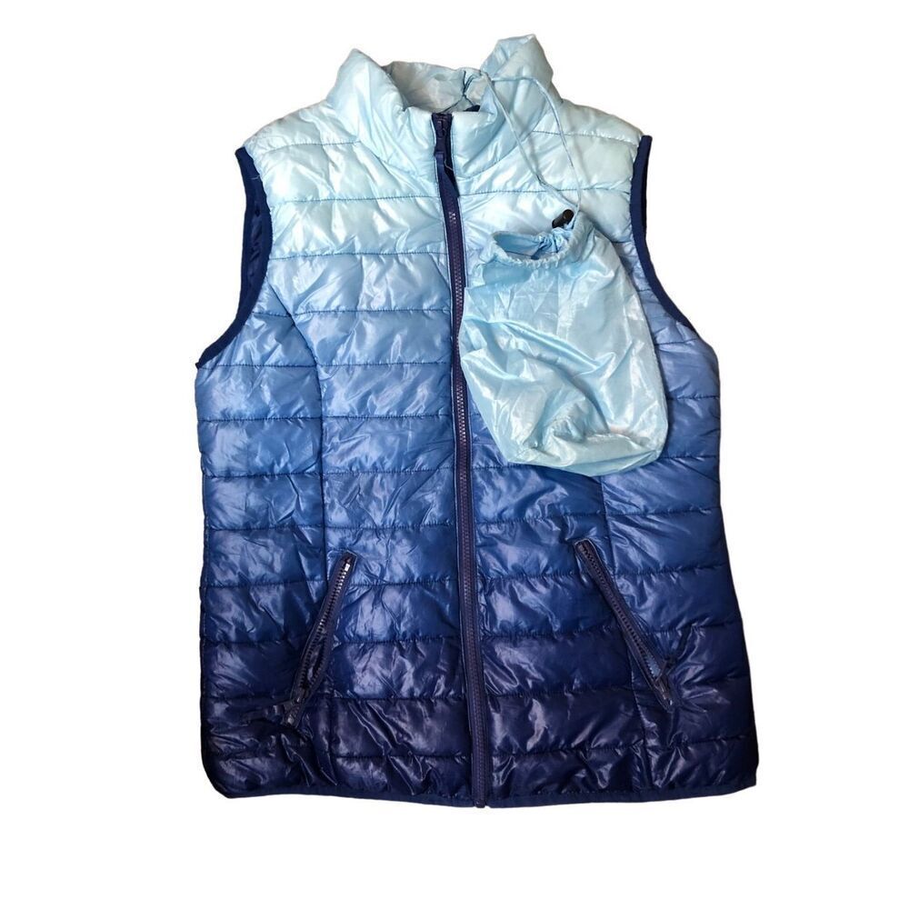 Jackson Hole ombré blue puffer vest with attached back accessory M